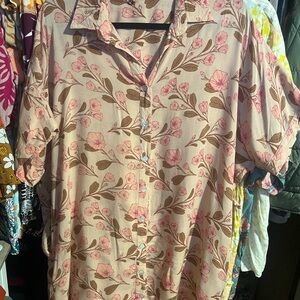 Floral Button Down Shirt - Pink and Brown (Waiwaolani)
